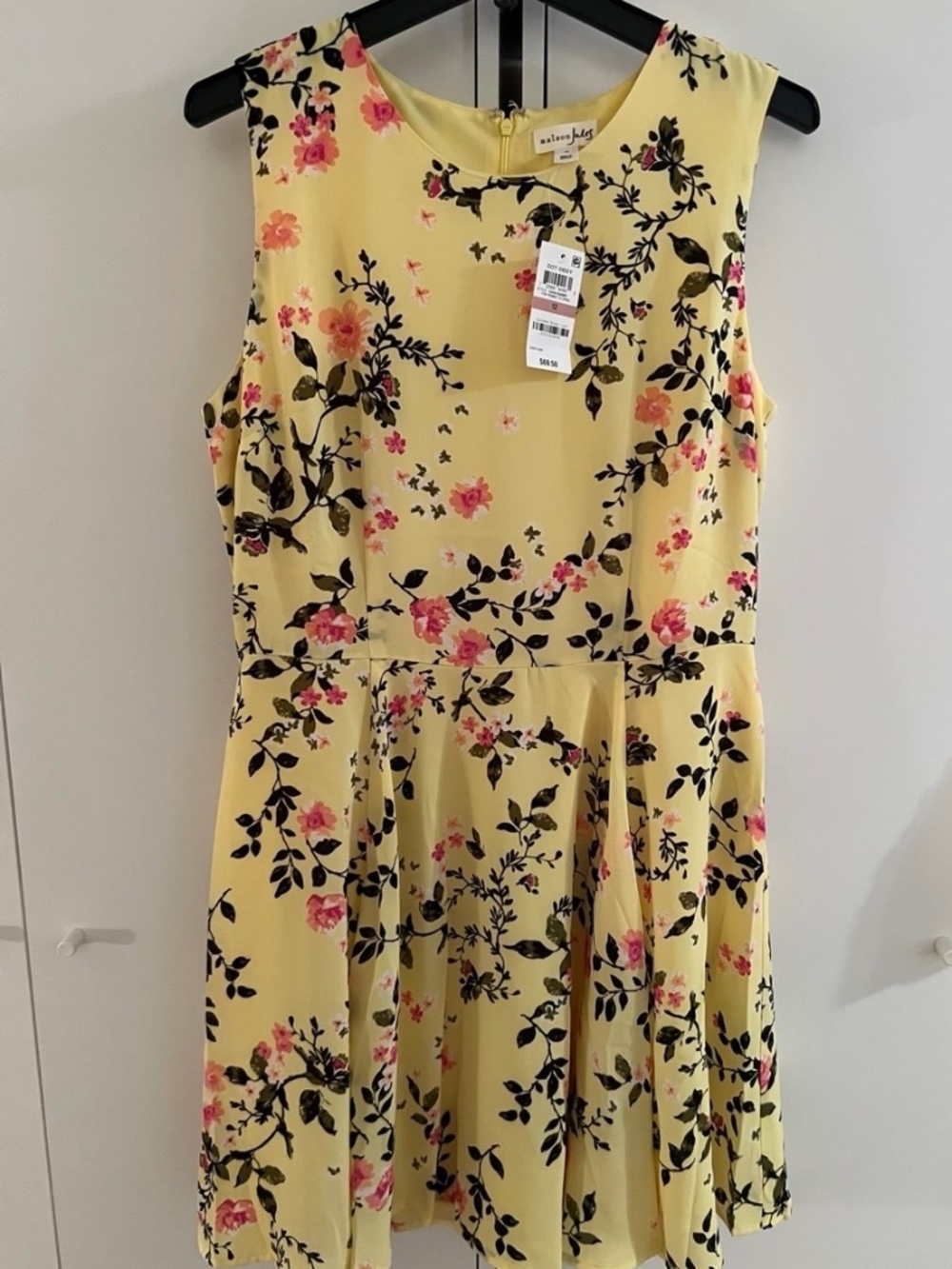 🌼 NWT Maison Jules Floral Fit & Flare Dress Soft Yellow Size12 🌼
